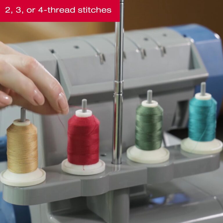 SINGER X5004-HD Metal Frame Serger & Overlock Machine | 2-3-4 Stitch Capability, 8 Built-In Stitches, 1300 Stitches per minute, Adjustable Differential Feed & 2 LED Lights (Grey/Blue) - Image 6