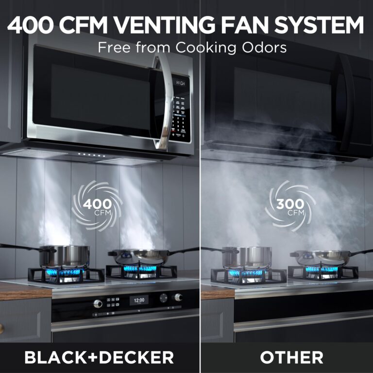 BLACK+DECKER EM044KB19 Over The Range Microwave Oven with One Touch, 1000 Watts, 400 CFM and Sensor Cooking, OTR 1.9 Cu.ft - Image 8