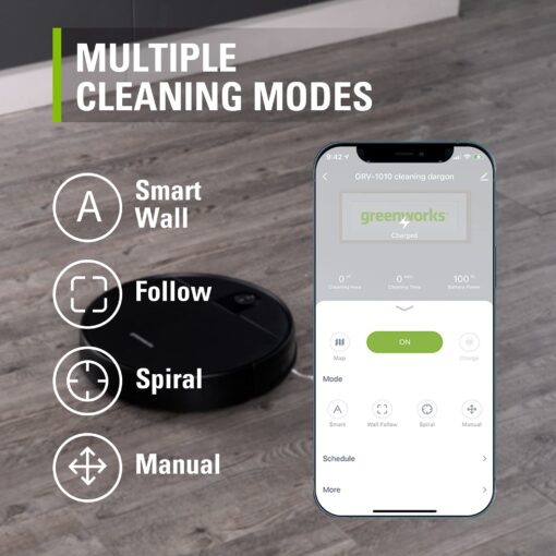 Greenworks Robotic Vacuum GRV-1010 Self-Charging, Wi-Fi Connectivity, 2200Pa Extreme Suction Power, Perfect for Pet Hair, Hard Floors, Carpets, Works with Alexa - Image 7