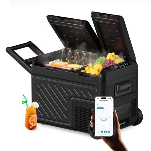 WOLFBOX 12V Car Refrigerator, 39 Quart Dual Zone Car Fridge, Portable Freezer(-8℉~68℉) with 12/24V DC 100/240V AC, APP Control Electric Cooler for Car, RV, Camping, Travel and Home Use