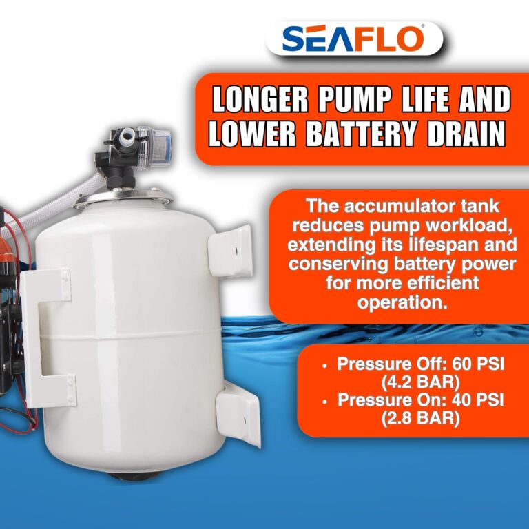 SEAFLO Marine Water Pump 12 V DC 60 PSI 5.5 GPM 2 Gallon Accumulator Tank System | Accumulator Pressure Boost System for Smooth and Quiet Operation | 4-Year Warranty - Image 5