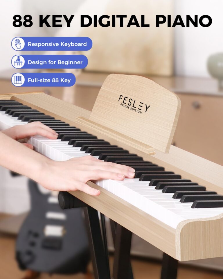 Fesley Weighted Piano Keyboard 88 Keys: Full Size Electric Keyboard Piano for Beginners, Portable 88 Key Keyboard with Daul Speaker,Sustain Pedal,Power Adapter,Support Bluetooth,USB MIDI,FEP300, Beige - Image 5