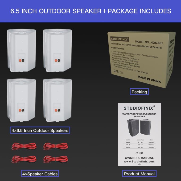 STUDIOFINIX 6.5 Inch Passive Indoor Outdoor Speakers Wired Waterproof with 800Watts, Wall Mount Speaker,for Patio,Covered Porch,Deck,Poolside(4 Speakers，White) - Image 3