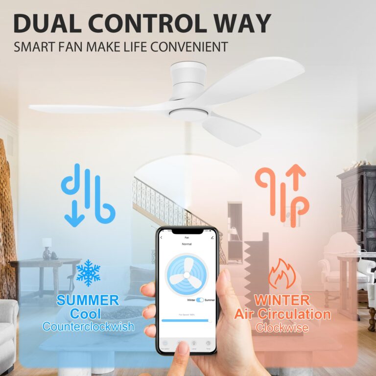 Livory 52” Wood Smart Flush Mount Ceiling Fans with Lights and Remote,Quiet DC Motor,Outdoor Indoor Ultra Low Profile Ceiling Fan works with Alexa WIFI APP,Modern White Ceiling Fan for Bedroom Patio - Image 5