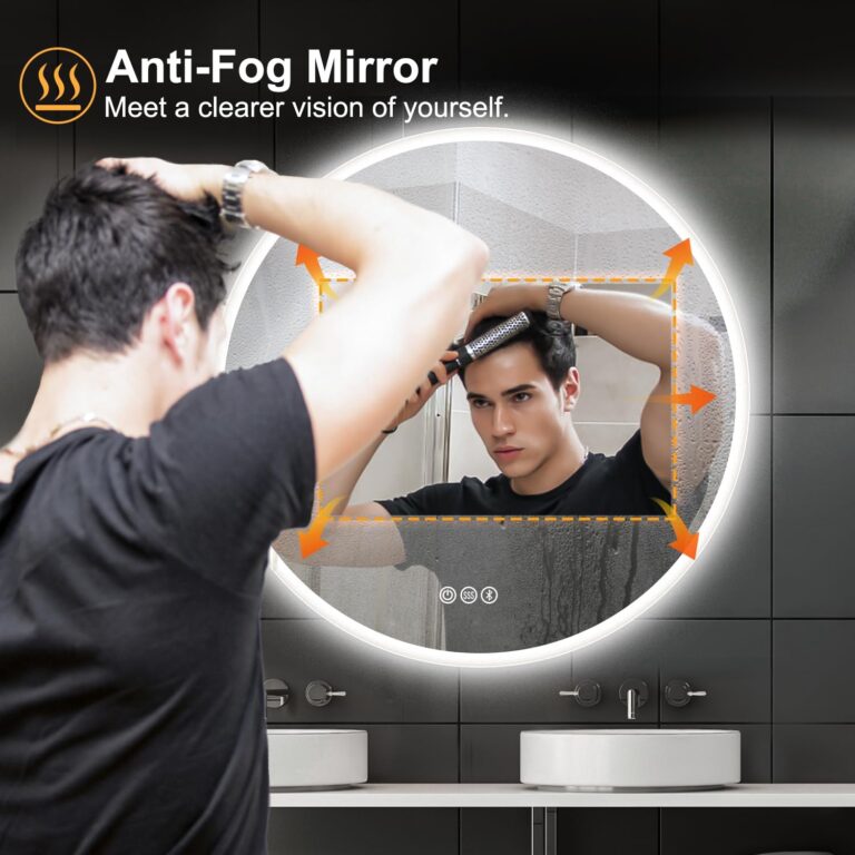 S·BAGNO 36’’ Round Led Bathroom Mirror with Lights, Backlit and Front Lighted, Anti-Fog Wall-Mounted Vanity Mirror 3000K/4000K/6500K, Dimmable Inside Bluetooth Speaker Smart Mirror - Image 5