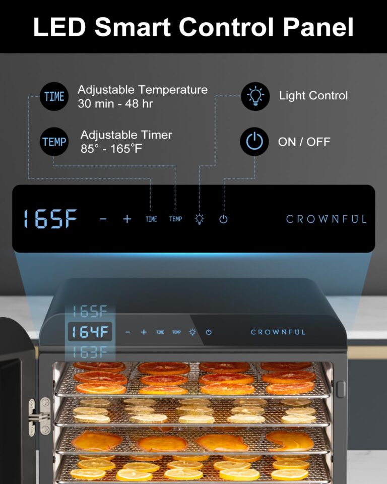 CROWNFUL Food Dehydrator Machine, 7 Stainless Steel Trays, Large Drying Space Dehydrated Dryer, Adjustable Timer and Temperature Control, Dryer for Jerky, Fruit, Meat, Herbs, 30+ Free Online Recipes - Image 4