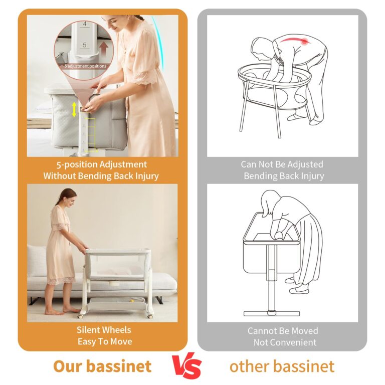 VaVaSoo Rocking Bassinet for Baby Electric 3 Motion Automatic Bedside Sleeper Auto Rolling Newborn Cradle Rocks Itself 5 Height Adjustable with Music, Wheels, Storage, Grey & White - Image 5