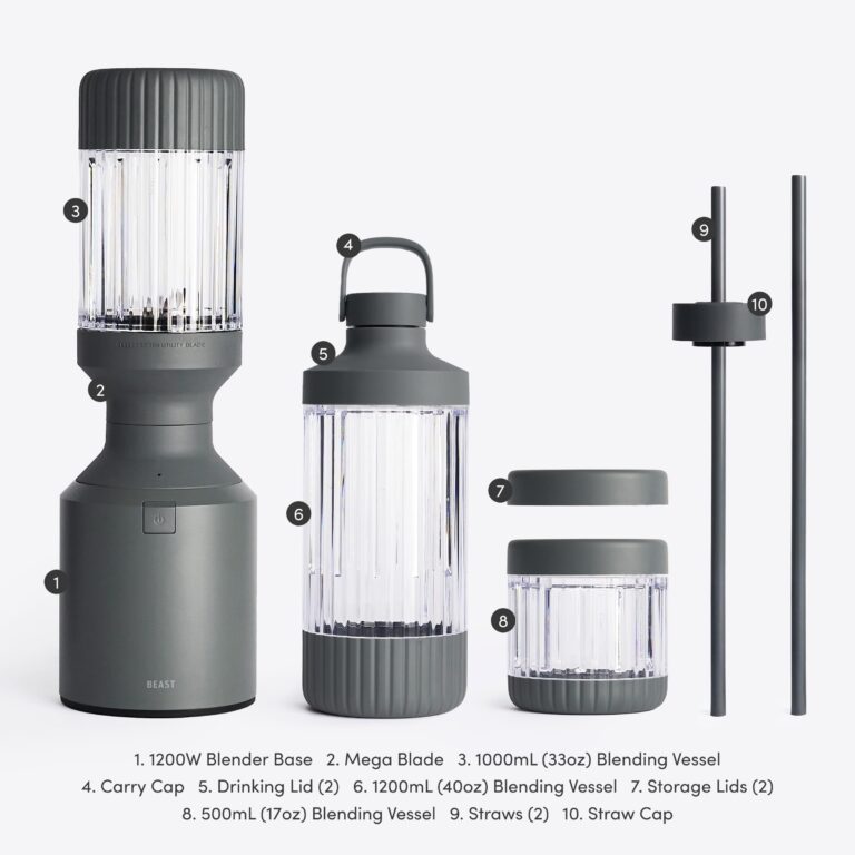 Beast Mega 1200 | Premium Countertop Blender | Smoothies, Shakes, Sauces, Dips, Soups | Blends Ice and Frozen Fruit | XL Vessel | Extra Vessels, Straw System Included | 1200W | (Charcoal, 120V) - Image 2