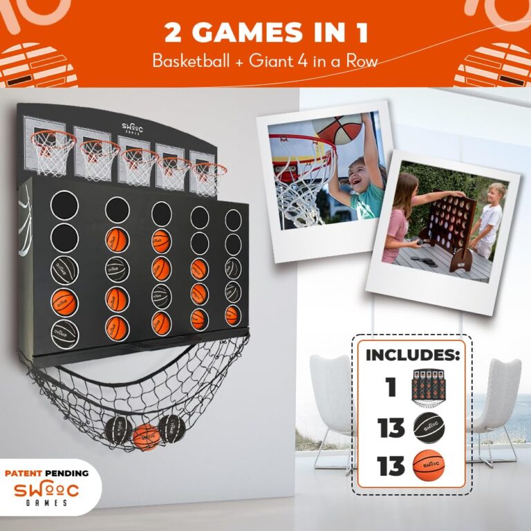 SWOOC Games - Low Post Lineup™ | Wall Mounted Giant Basketball 4 In A Row w/ 5+ Games | Basketball Hoop For Room Wall Games | Game Room Games | Mini Basketball Hoop Indoor Connect | Four In A Row Game - Image 5