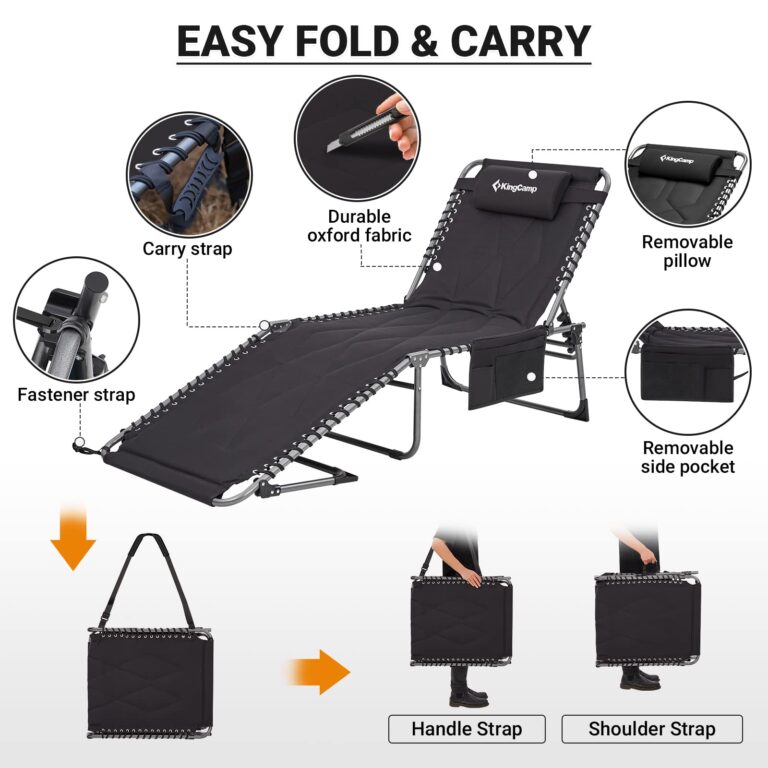 KingCamp Set of 2 Oversize Padded Folding Chaise Lounge Chair for Outdoor, Patio, Beach,Lawn, Sunbathing, Tanning, Pool, Lay Flat Heavy-Duty Adjustable Reclining Chairs with Pillow, Support 330lb - Image 4
