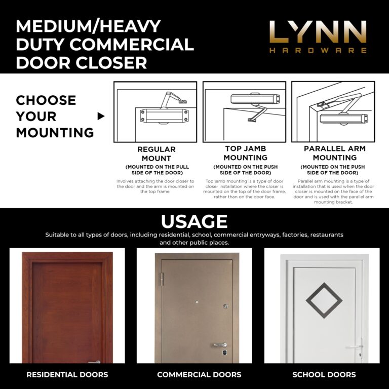 LYNN HARDWARE Medium/Heavy Duty Commercial Door Closer - DC7016 Surface Mounted, Grade 1- ADA & UL 3 Hour Fire Rated, Adjustable Size 1-6 for entrances & Aluminum storefronts- US19 Matte Black - Image 9