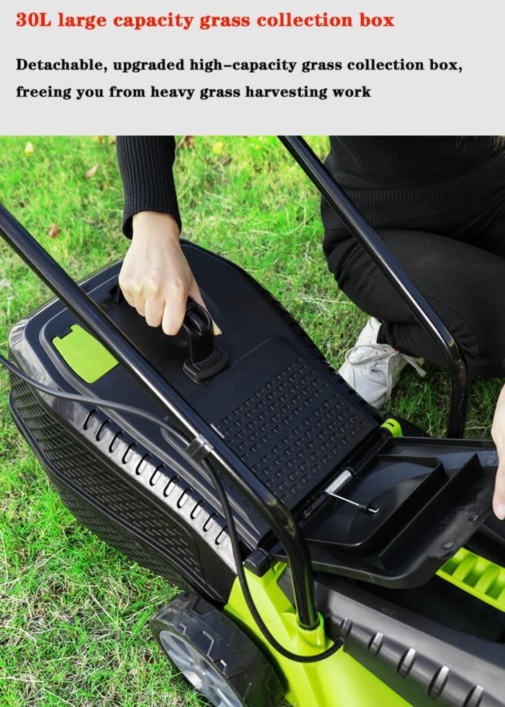BVFNKQSC 1600W Powerful Electric Lawn Mower, Hand Pushed Cordless Electric Household Lawn Mower, with Adjustable Cutting Height in 3 Gears,Green - Image 4