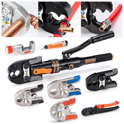IBOSAD Hydraulic Copper Pipe Tube Fittings Crimping Tool with 1/2",3/4",1" for Copper Pipe and 1/2&3/4" F877 Stainless PEX Sleeve,1/2&3/4" for F1807 Pex Pipe Copper Ring