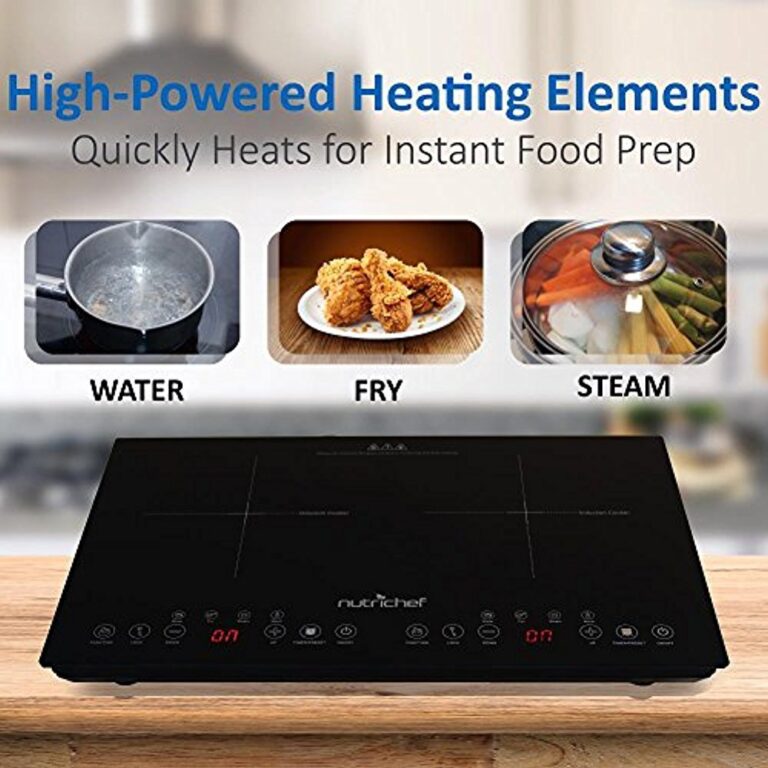 NutriChef Double Induction Cooktop - Portable 120V Digital Ceramic Dual Burner w/ Kids Safety Lock - Works with Flat Cast Iron Pan,1800 Watt,Touch Sensor Control, 12 Controls - PKSTIND48, Black - Image 5