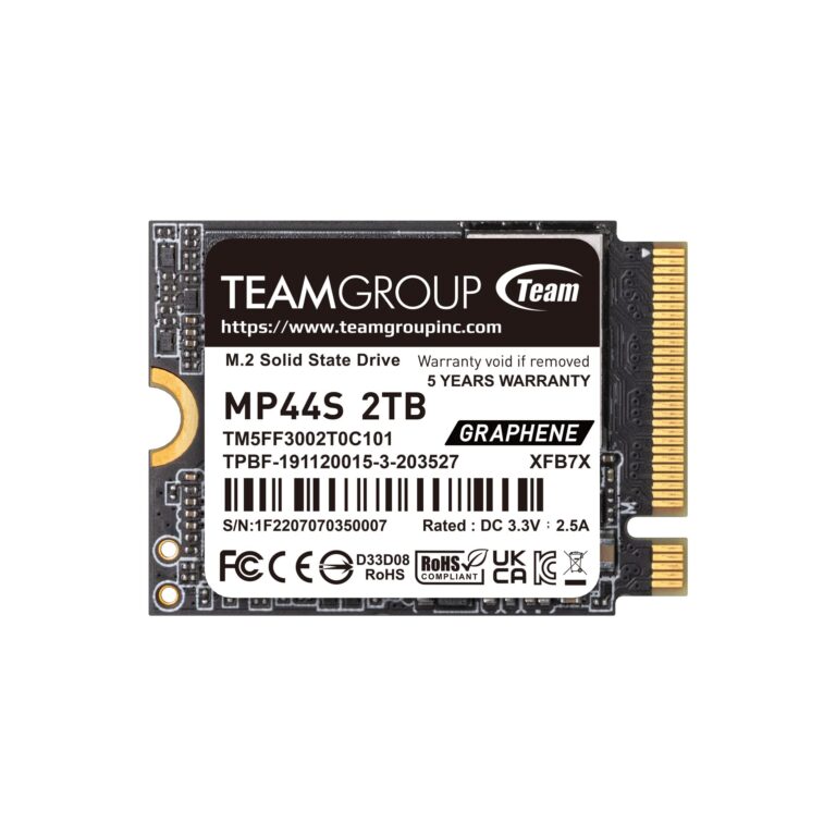 TEAMGROUP MP44S SSD 2TB SLC Cache Gen 4x4 M.2 2230 PCIe 4.0 NVMe Steam Deck ASUS ROG Ally Mini PCs R/W Speed up to 5000/3500 MB/s TM5FF3002T0C101