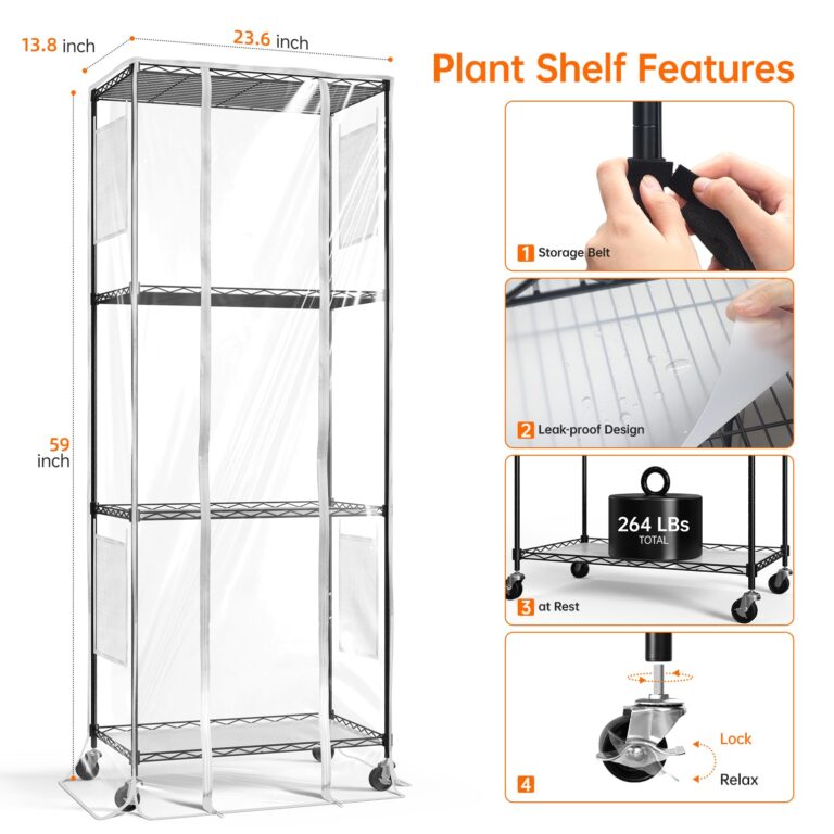 Bstrip Indoor Greenhouse with Grow Light, Metal Plant Stand, 3 Pack T8 2FT Full Spectrum Plant Lights, Timer, Black, 23.5"x13.8"x59" - Image 3