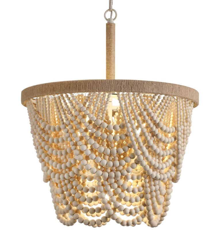 Q&S Boho Wood Beaded Chandelier,Farmhouse Coastal Large Bohemia 5 Lights for Dining Room Kitchen Living Room Entryway Foyer Hotel W19.9 UL Listed