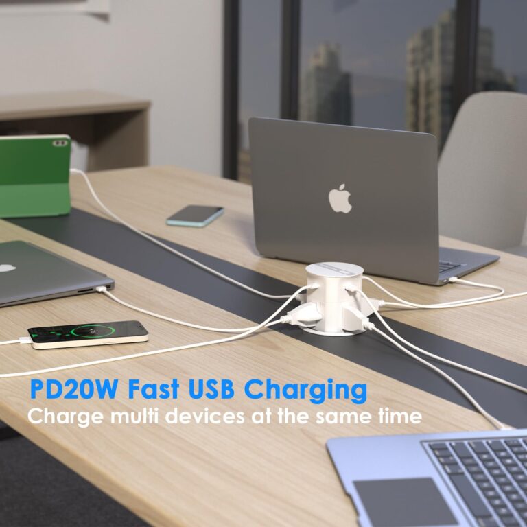 ANNQUAN 3.15" Pop Up Countertop Outlet with 15W Wireless Charger,Max 20W Power Delivery,800J Surge Protection,Pop Up Electrical Outlet with 4 Outlets 4 USB Ports for Home Office(ETL Listed) - Image 7