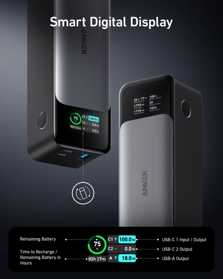 Anker 737 Power Bank, 24,000mAh 3-Port Laptop Portable Charger with 140W Output, Smart Digital Display, Compatible with iPhone 15/14 /13 Series, Vision Pro, Samsung, MacBook, Dell, AirPods, and More - Image 7