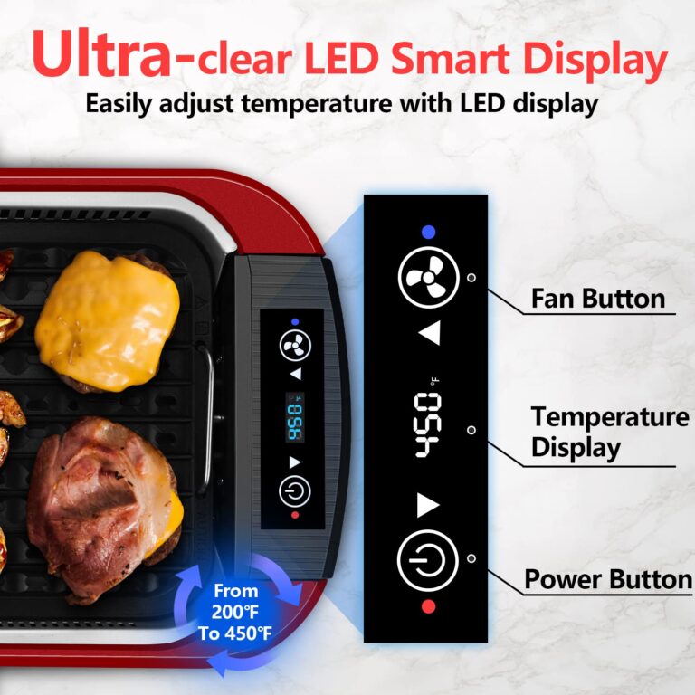 CUSIMAX Smokeless Indoor Grill, Electric Grill Griddle, 1500W Korean BBQ Grill with LED Smart Display & Tempered Glass Lid, Non-stick Removable Grill Plate & Griddle Plate, Red - Image 6