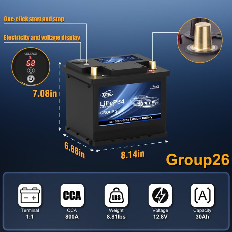TPE Car Start Stop System BCI Group26 LiFePO4 Lithium-ion Battery 12.8V 800A Lightweight High Performance Battery Battery Level Display Left Negative Right Positive - Image 7