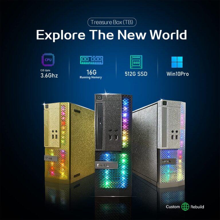 PC Gold Treasure Box RGB Dell Desktop Quad Core I5 up to 3.6G, 16G, 512G SSD, WiFi, Bluetooth 4.0, RGB Gaming Keyboard & Mouse, DVD, New 22" 1080 FHD LED, RGB Sound Bar, Webcam, Win 10 Pro (Renewed) - Image 4