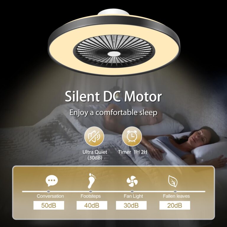 KAMLAM 24" Bladeless Ceiling Fan with Light, Low Profile Ceiling Fan, Modern Flush Mount Ceilings Fans with Remote & APP Control, Enclosed Ceilings LED Dimmable Lighting Black - Image 3