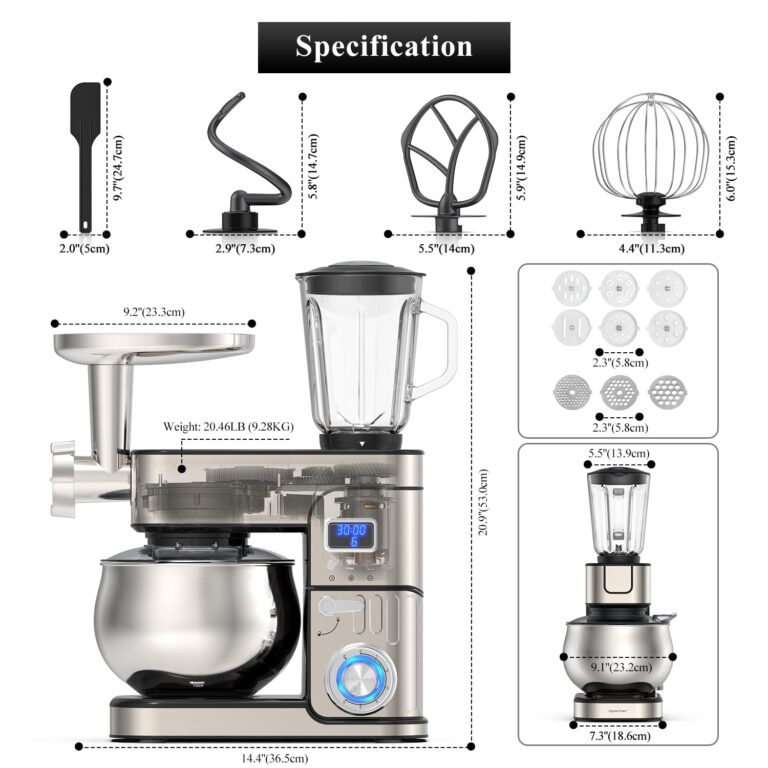 6-IN-1 Stand Mixer, LCD Display Kitchen Electric Mixer, 6.5QT Stainless Steel Bowl, Multi-Function Kitchen Blender With Dough Hook, Whisk, Beater, Meat Grinder, Splash Guard - Image 6