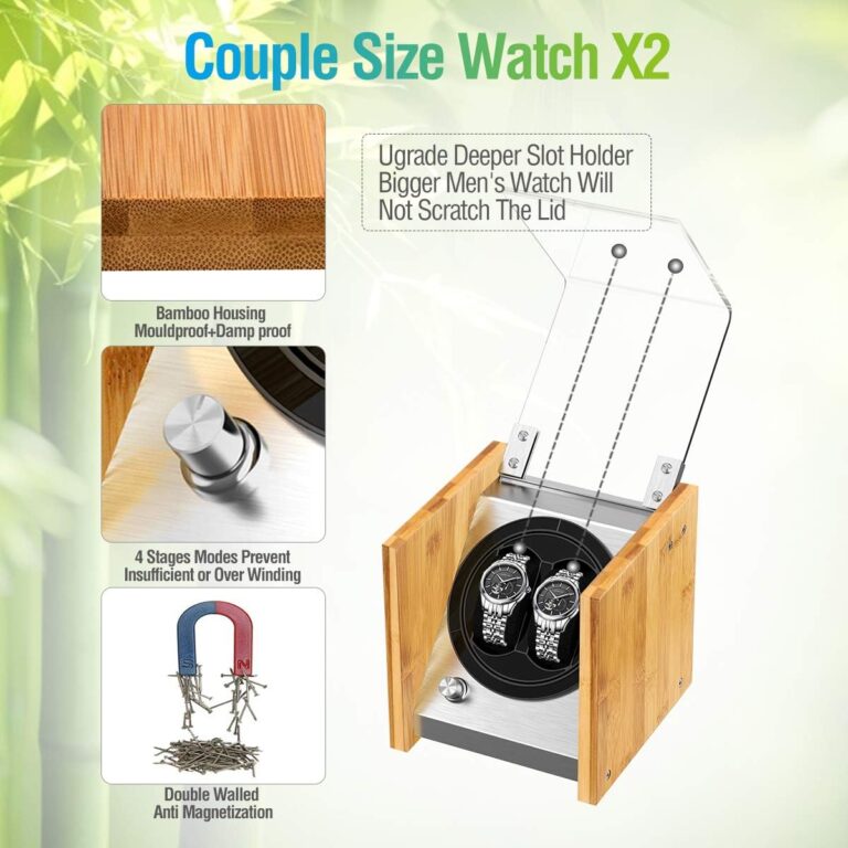 Watch Winder Smith Watch Winder Double for Automatic Watches - Bamboo Watches Winder Box 2 with Quiet Motor 4 Rotation Mode Setting - Image 3