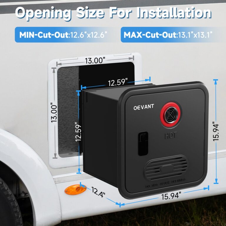 OEVANT RV Tankless Water Heater,55,000 BTU RV Instant Water Heater with Remote Controller,16x16 inch Door＆Front Water Outlet,Propane Gas, DC 12V, CSA Certificated, Compatible with All RVs-Black - Image 4