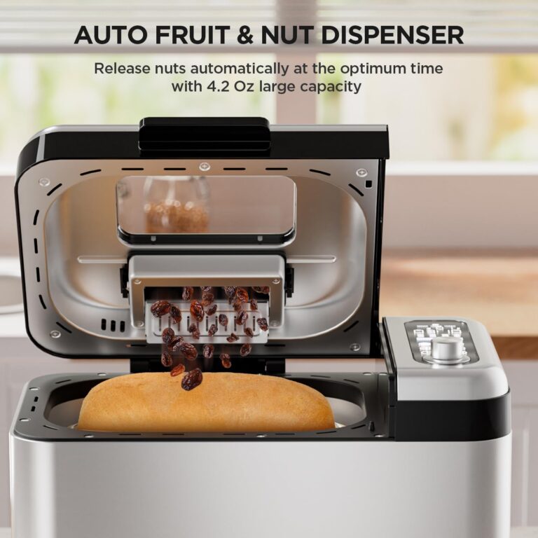 Neretva Bread Maker, 3.3LB Larger Bread Machine 15-in-1 Stainless Steel & Nonstick Ceramic Pan & Auto Nut Dispenser Breadmaker Machines Full Touch Panel with Gluten Free White Wheat Rye French Pizza - Image 6
