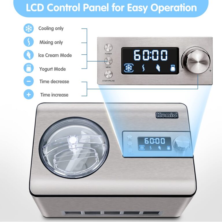 KUMIO 2.2-Quart Ice Cream Maker with Compressor, 2 in 1 Ice Cream Yogurt Machine, No Pre-Freezing, Stainless Steel Ice Cream Maker Machine with LCD Display, No Pre-Freezing - Image 7