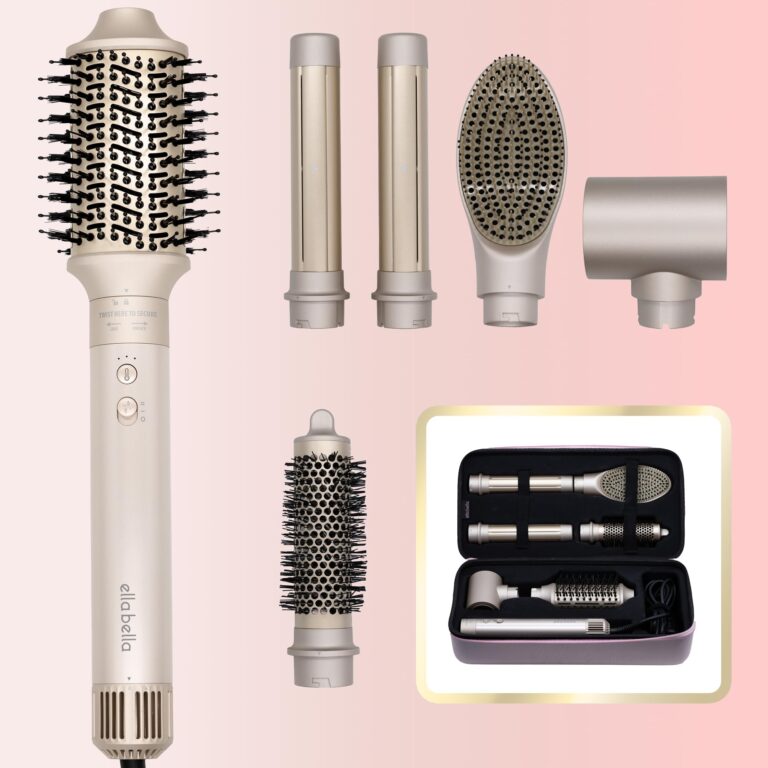 ELLA BELLA® 6 in 1 Professional Hot Air Styler • Powerful Hair Dryer & Straightener Set • Styling Without Heat Damage • Fast Drying Curling Volumizing Straightening • Includes Protective Travel Case