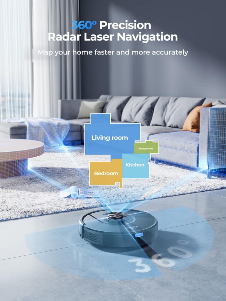 Laresar Clean Robot Vacuum and Mop Combo, 5000Pa Robot Vacuum Cleaner with LIDAR Navigation, 3 in 1 Robot Vacuum Mop with Auto Carpet Boost, Self Charging, App/Voice Control, Ideal for Pet Hair,5 Maps - Image 7