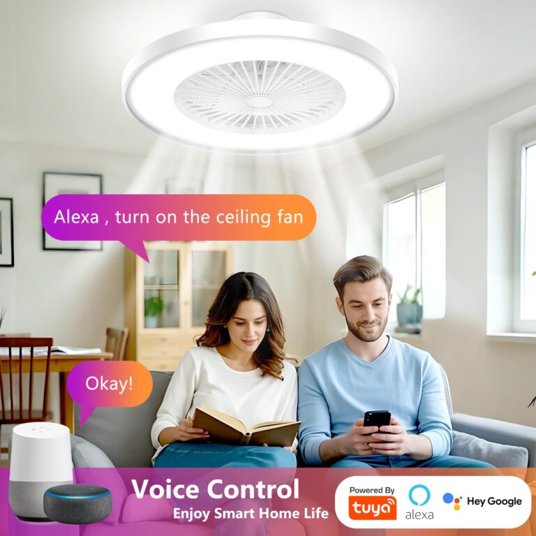 KAMLAM 24" Low Profile Ceiling Fans with Lights, Bladeless Ceiling Fan with RGB Light, Alexa/Google Assistant Remote/APP Control, Enclosed Flush Mount Ceiling Fan Dimmable Color Changing LED Ambient - Image 7