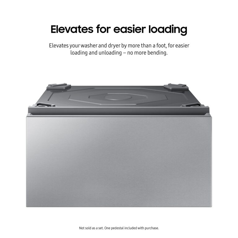SAMSUNG 27-Inch Bespoke Front Load Washer Dryer Pedestal Stand w/ Pull Out Laundry Storage Drawer, WE502NT, Silver Steel - Image 5