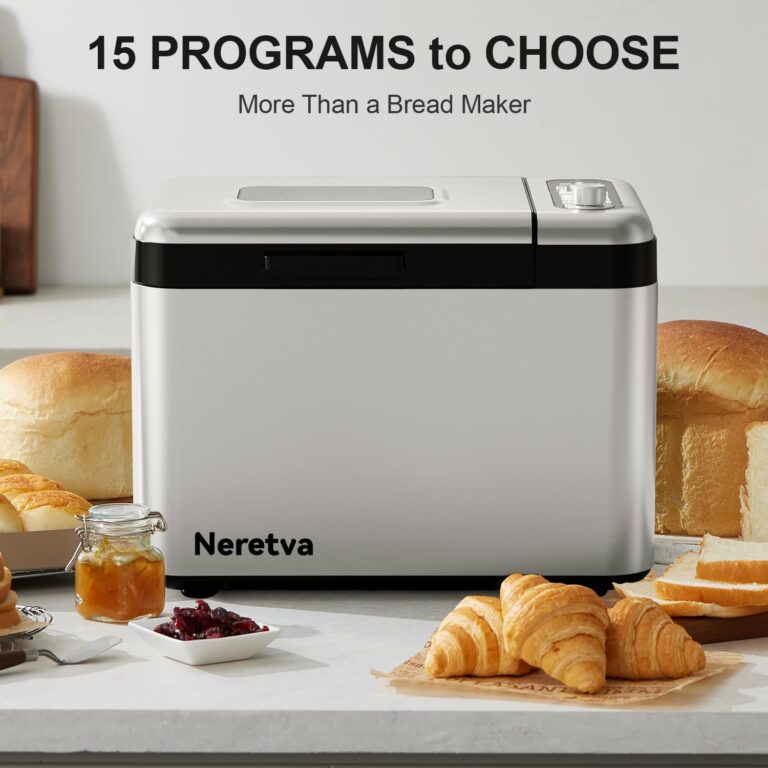 Neretva Bread Maker, 3.3LB Larger Bread Machine 15-in-1 Stainless Steel & Nonstick Ceramic Pan & Auto Nut Dispenser Breadmaker Machines Full Touch Panel with Gluten Free White Wheat Rye French Pizza - Image 5