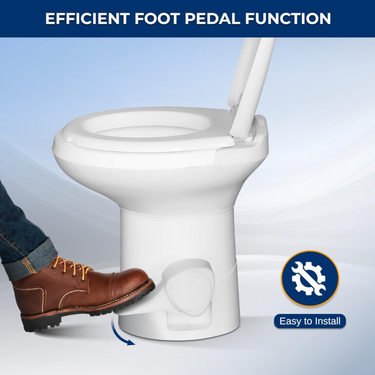 SereneLife RV Toilet with Gravity Flush - Standard Height, Foot Pedal, Leak-Proof, Odorless, T-Type Water Outlets, Easy Install and Clean - Ideal for RVs, Trailers, and Boats - Image 6