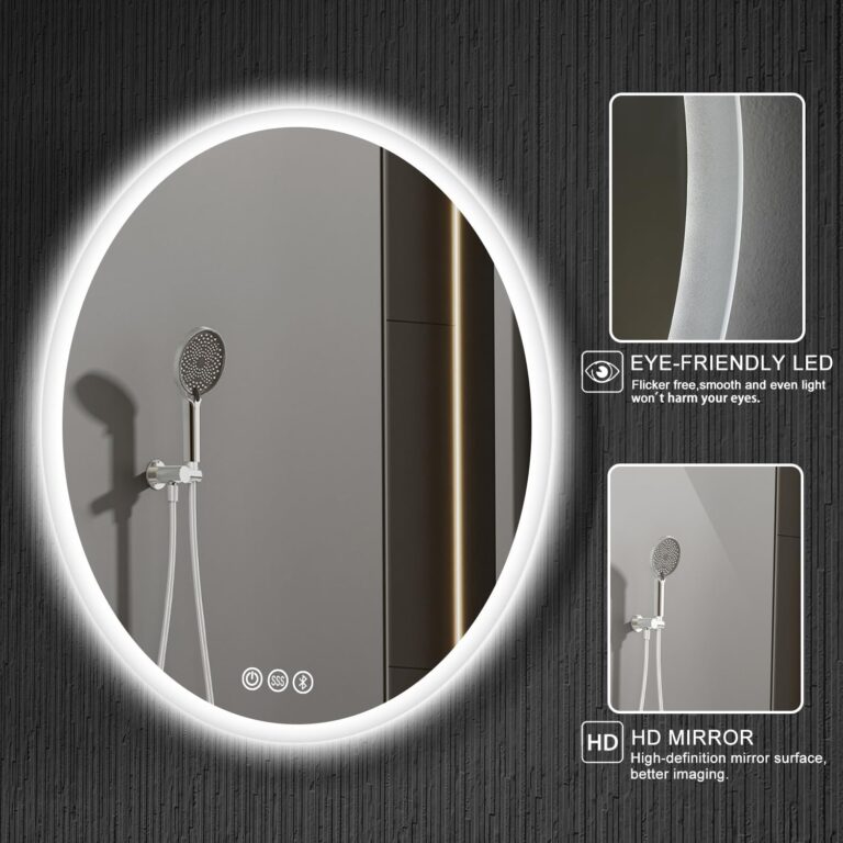 S·BAGNO 36’’ Round Led Bathroom Mirror with Lights, Backlit and Front Lighted, Anti-Fog Wall-Mounted Vanity Mirror 3000K/4000K/6500K, Dimmable Inside Bluetooth Speaker Smart Mirror - Image 3