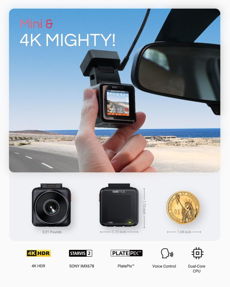 [Bundle-3 Items: Vantrue E1 Pro Dash Cam & Hardwire Kit & 256GB SD Card] 4K Mini Dashcam Front, STARVIS 2 IMX678 Night Vision HDR, - Image 8