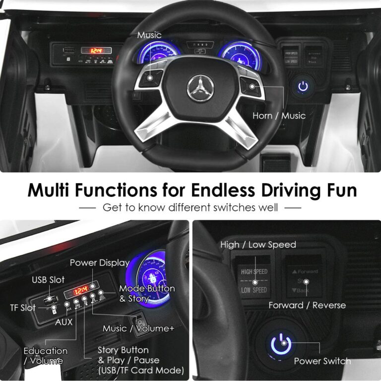 Costzon Ride on Car, Licensed Mercedes-Benz Maybach, 12V Battery Powered Vehicle Toy w/ 2 Motors, Remote Control, 3 Speeds, Lights, Horn, Music, Aux, Storage, Truck, Electric Car for Kids (White) - Image 7