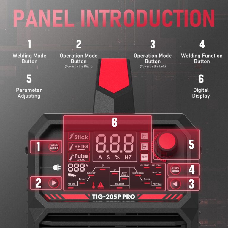 YESWELDER TIG Welder With Pulse 205Amp Large LED Display, STICK/DC TIG/PULSE TIG 3 In 1, 110&220V Dual Voltage TIG Welding Machine TIG-205P - Image 6