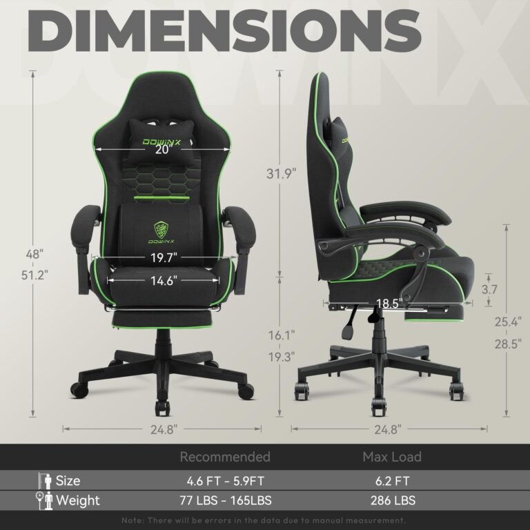 Dowinx Gaming Chair Fabric with Pocket Spring Cushion, Massage Game Chair Cloth with Headrest, Ergonomic Computer Chair with Footrest 290LBS, Black Green - Image 3