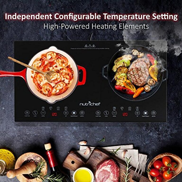 NutriChef Double Induction Cooktop - Portable 120V Digital Ceramic Dual Burner w/ Kids Safety Lock - Works with Flat Cast Iron Pan,1800 Watt,Touch Sensor Control, 12 Controls - PKSTIND48, Black - Image 4