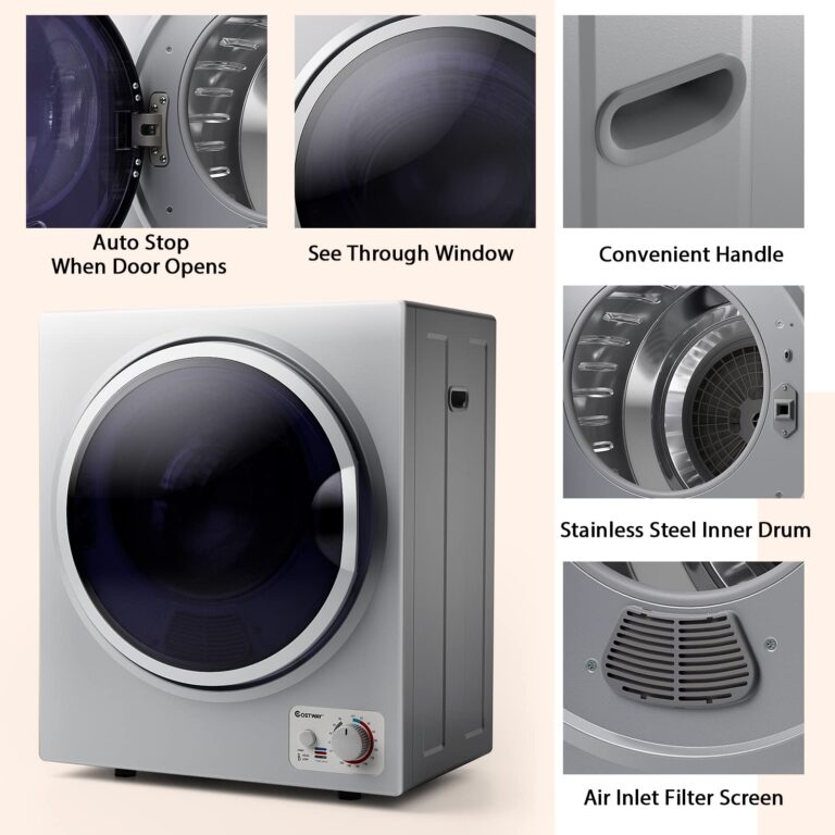 COSTWAY GT-10222US-SL-FPCY, 110V Electric Portable Clothes Stainless Steel Tub, Panel Downside Easy Control for 4 Automatic Drying Mode Compact Laundry Dryer, Silver - Image 5