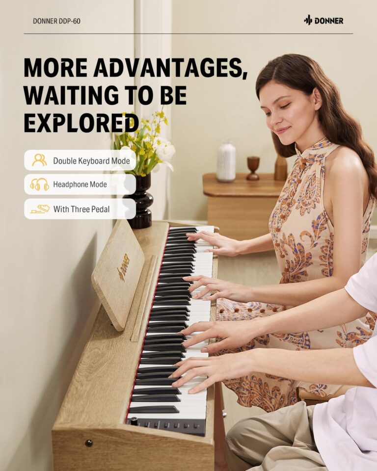 Donner DDP-60 88 Key Digital Piano: Full Size Keyboard, Sensitive Touch, 8 Reverbs, Recording, 128 Voices. Includes Three Pedal, Electric Piano Keyboard for Beginners - Image 3