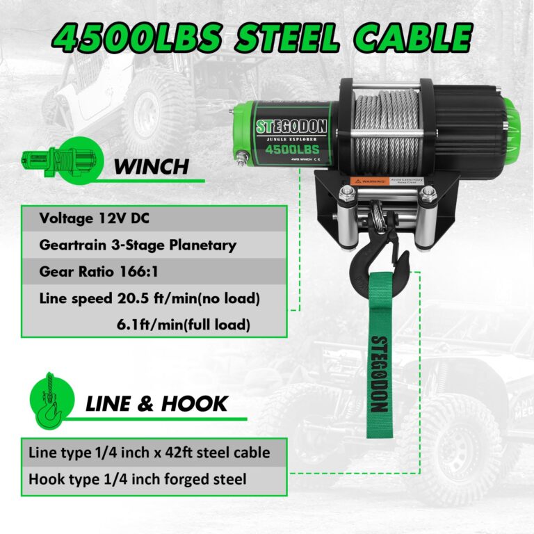 STEGODON 4500 lb Winch 12V Waterproof Electric Winch,ATV/UTV Winch with Steel Cable Winch with Wireless Remote and Roller Fairlead - Image 5