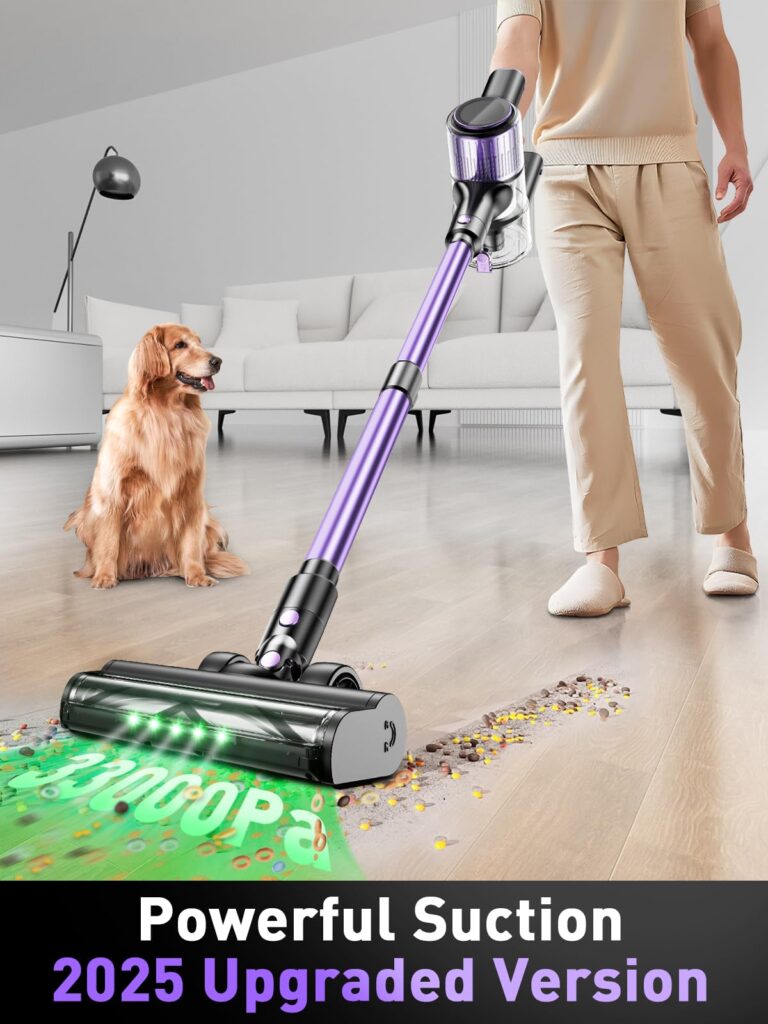 Cordless Vacuum Cleaner, 33Kpa 10-in-1 Stick Vacuum with Extra-Long Hose, Anti-Tangle Brush, Green LED Light, Lightweight Rechargeable Vacuum Cleaner for Home,Hardwood Floors,Carpets,Dryer,Vent - Image 9