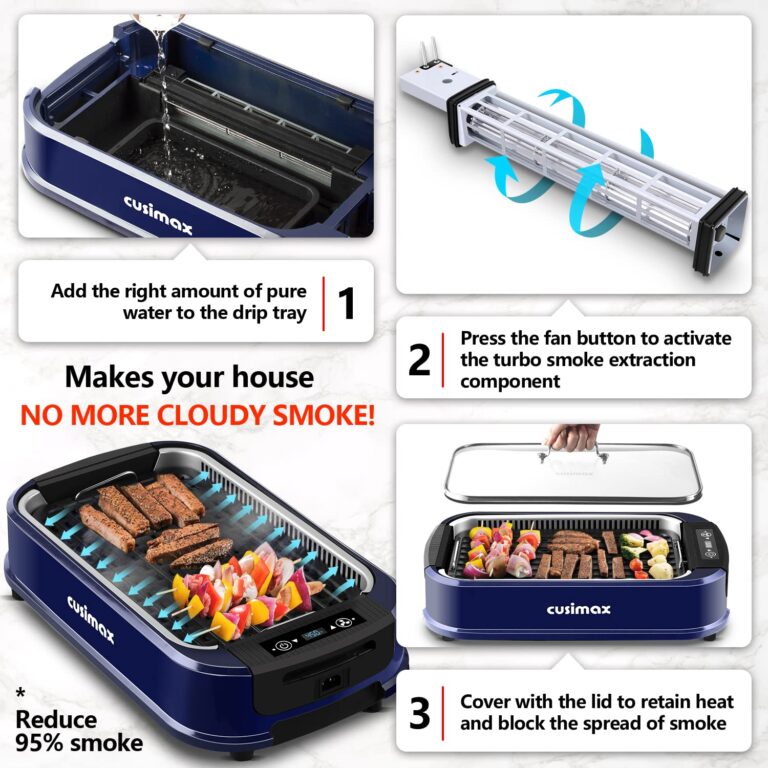 Smokeless Grill, CUSIMAX 1500W Indoor Grill, Electric Grill Griddle with LED Smart Display & Tempered Glass Lid, Portable Korean BBQ Grill, Non-stick Removable Grill & Griddle Plate - Image 4