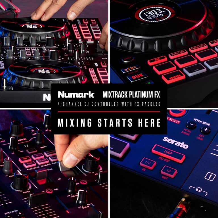 Numark Mixtrack Platinum FX - DJ Controller For Serato DJ with 4 Deck Control, DJ Mixer, Built-in Audio Interface, Jog Wheel Displays and FX Paddles - Image 2